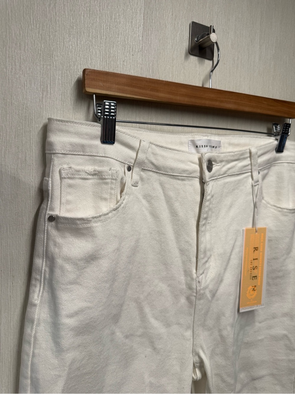 NWT Risen White Distressed Straight Leg Jeans, Size 15/32 - Picture 5 of 12